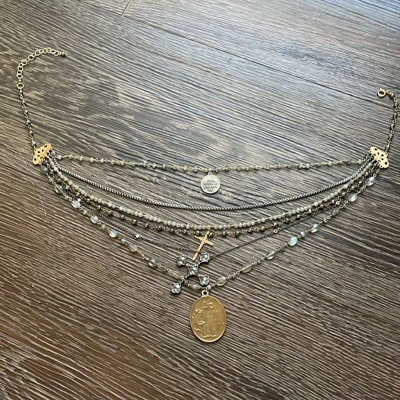 Sold💎cross chain layered necklace labradorite gold silver gunmetal coin pendent - Picture 12 of 15